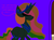 Size: 1138x838 | Tagged: safe, artist:dazzlingmimi, princess celestia, alicorn, pony, tumblr:the sun has inverted, g4, balcony, blue background, blue sun, canterlot castle, canterlot castle interior, color change, corrupted, darkened coat, female, green eye, implied invert princess luna, implied inverted princess luna, implied princess luna, indoors, invert princess celestia, inverted, inverted colors, inverted princess celestia, possession, purple background, rainbow hair, sidemouth, simple background, solo, speech bubble, tumblr, violet background, word bubble