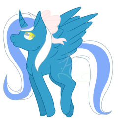 Size: 876x912 | Tagged: safe, artist:pastelcaro-jpg, oc, oc only, oc:fleurbelle, alicorn, pony, adorabelle, alicorn oc, bow, cute, female, hair bow, long hair, long mane, long tail, looking at you, looking back, mare, ribbon, solo, sweet, yellow eyes