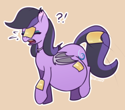 Size: 1536x1345 | Tagged: safe, artist:bumpywish, oc, oc only, oc:spira fang, bat pony, pony, bat pony oc, cheese, cheese slap, food, huge belly, pregnant, sliced cheese, solo, surprised