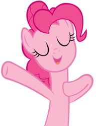 Size: 781x1023 | Tagged: safe, artist:craftybrony, pinkie pie, earth pony, pony, baby cakes, g4, eyes closed, female, hoof on chest, mare, open mouth, simple background, solo, transparent background, vector