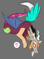 Size: 768x1024 | Tagged: safe, artist:pinweena30, discord, draconequus, g4, flying, male, question mark, solo, worried