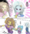 Size: 882x1008 | Tagged: dead source, safe, artist:ceitama, adagio dazzle, sonata dusk, trixie, equestria girls, g4, my little pony equestria girls: rainbow rocks, battle of the bands, clothes, female, japanese, lesbian, parody, scene parody, ship:triagio, shipping, simple background, smiling, translation request, white background