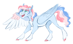 Size: 3345x2038 | Tagged: safe, artist:vindhov, oc, oc only, pegasus, pony, coat markings, colored hooves, colored wings, commission, high res, magical lesbian spawn, multicolored wings, offspring, open mouth, parent:pinkie pie, parent:rainbow dash, parents:pinkiedash, realistic horse legs, simple background, socks (coat markings), solo, spread wings, transparent background