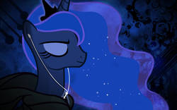 Size: 1131x707 | Tagged: safe, artist:lazypixel, princess luna, alicorn, pony, friendship is witchcraft, g4, blue background, clothes, crown, dark, earbuds, eyes closed, female, headphones, hoodie, ipod, jewelry, lunar slander, mare, regalia, simple background, smiling, solo, wallpaper
