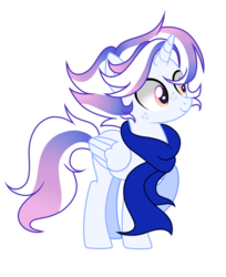 Size: 600x735 | Tagged: dead source, safe, artist:rainbows-skies, oc, oc only, oc:aqua artist, alicorn, pony, clothes, female, mare, scarf, simple background, solo, transparent background