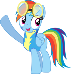Size: 873x915 | Tagged: safe, artist:knight725, rainbow dash, pony, g4, wonderbolts academy, clothes, cute, dashabetes, female, goggles, mare, open mouth, raised hoof, simple background, smiling, solo, transparent background, uniform, vector, wonderbolt trainee uniform