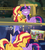 Size: 1276x1410 | Tagged: safe, screencap, spike, sunset shimmer, twilight sparkle, equestria girls, equestria girls specials, g4, my little pony equestria girls: better together, my little pony equestria girls: forgotten friendship, my little pony equestria girls: spring breakdown, comparison, happy, hug, reunion