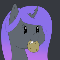 Size: 1024x1024 | Tagged: safe, artist:settop, oc, oc:viciz, changeling, animated, changeling oc, cookie, food, gif, nom, purple changeling, solo