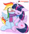 Size: 750x900 | Tagged: safe, artist:phoenixperegrine, rainbow dash, twilight sparkle, alicorn, pegasus, pony, g4, :<, blushing, clothes, duo, duo female, female, floppy ears, lesbian, mare, patreon, patreon logo, scarf, ship:twidash, shipping, sitting, twilight sparkle (alicorn), wings