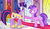 Size: 3976x2320 | Tagged: safe, artist:razorbladetheunicron, amethyst star, sparkler, twilight sparkle, alicorn, pony, unicorn, lateverse, g4, alternate cutie mark, alternate universe, base used, canterlot castle, canterlot castle interior, cutie mark, duo, female, future, high res, mare, reflection, royal guard, royal guard armor, sparkly mane, ultimate twilight