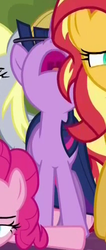 Size: 211x497 | Tagged: safe, screencap, derpy hooves, pinkie pie, sci-twi, sunset shimmer, twilight sparkle, pony, unicorn, equestria girls, equestria girls specials, g4, my little pony equestria girls: better together, my little pony equestria girls: spring breakdown, cropped, equestria girls ponified, mawshot, nose in the air, offscreen character, open mouth, unicorn sci-twi, uvula