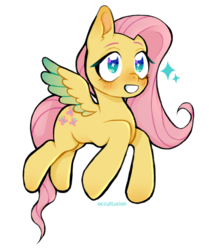 Size: 900x1077 | Tagged: safe, artist:onionpwder, fluttershy, pegasus, pony, g4, blushing, colored wings, colored wingtips, cute, female, looking at something, looking up, mare, outline, shyabetes, simple background, smiling, solo, sparkly eyes, spread wings, starry eyes, three quarter view, transparent background, two toned wings, white outline, wingding eyes, wings