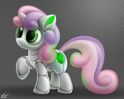 Size: 5000x4000 | Tagged: safe, artist:symbianl, sweetie belle, android, pony, robot, robot pony, friendship is witchcraft, g4, cute, diasweetes, female, solo, sweetie bot