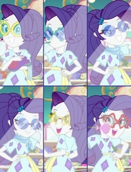 Size: 1095x1439 | Tagged: safe, screencap, rarity, equestria girls, equestria girls specials, g4, my little pony equestria girls: better together, my little pony equestria girls: spring breakdown, collage, cropped, female, glasses, mirror, sunglasses