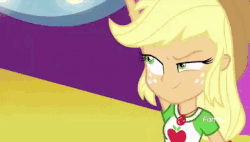 Size: 480x272 | Tagged: safe, screencap, applejack, pinkie pie, rarity, vignette valencia, equestria girls, equestria girls series, rollercoaster of friendship, animated, cute, discovery family logo, female, finger gun, geode of shielding, geode of sugar bombs, geode of super strength, gif, magical geodes, one eye closed, shipping fuel, wink