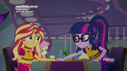 Size: 1920x1080 | Tagged: safe, screencap, fluttershy, rarity, sci-twi, sunset shimmer, twilight sparkle, equestria girls, equestria girls specials, g4, my little pony equestria girls: better together, my little pony equestria girls: spring breakdown, cruise outfit, female, glasses, lifejacket, ponytail, sad, sad smile, shipping fuel