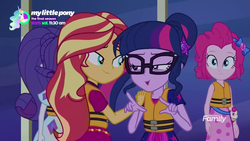 Size: 1280x720 | Tagged: safe, screencap, pinkie pie, rarity, sci-twi, sunset shimmer, twilight sparkle, equestria girls, equestria girls specials, g4, my little pony equestria girls: better together, my little pony equestria girls: spring breakdown, discovery family logo, female, geode of sugar bombs, geode of telekinesis, magical geodes
