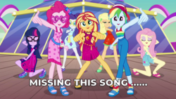 Size: 800x450 | Tagged: safe, screencap, applejack, fluttershy, pinkie pie, rainbow dash, rarity, sci-twi, sunset shimmer, twilight sparkle, equestria girls, equestria girls series, g4, i'm on a yacht, spoiler:eqg series (season 2), alternate hairstyle, clothes, crossed arms, dress, eyes closed, feet, female, geode of empathy, geode of fauna, geode of sugar bombs, glasses, humane five, humane seven, humane six, legs, magical geodes, ponytail, pose, sandals, shoes, shorts, skirt, sleeveless, sunglasses, swag, tank top, yacht