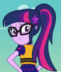 Size: 926x1080 | Tagged: safe, edit, edited screencap, editor:mycarhasamoustache, screencap, sci-twi, twilight sparkle, equestria girls, equestria girls specials, g4, my little pony equestria girls: better together, my little pony equestria girls: spring breakdown, cruise outfit, female, geode of telekinesis, lifejacket, looking at you, magical geodes, ponytail, solo