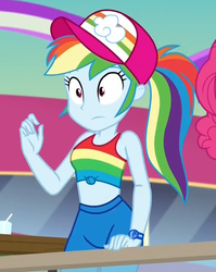 Size: 700x880 | Tagged: safe, screencap, rainbow dash, equestria girls, equestria girls series, g4, spring breakdown, spoiler:eqg series (season 2), adorasexy, baseball cap, cap, clothes, cropped, cute, dashabetes, female, geode of empathy, geode of fauna, geode of shielding, geode of sugar bombs, geode of super speed, geode of super strength, geode of telekinesis, hat, magical geodes, midriff, ponytail, sexy, sleeveless, solo, tank top
