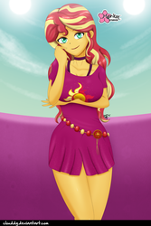 Size: 1000x1501 | Tagged: safe, artist:clouddg, sunset shimmer, equestria girls, equestria girls specials, g4, my little pony equestria girls: better together, my little pony equestria girls: spring breakdown, boat, breasts, clothes, cruise, dress, female, geode of empathy, looking at you, magical geodes, sexy, skirt, smiling, solo