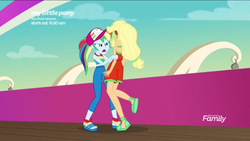 Size: 1136x640 | Tagged: safe, screencap, applejack, rainbow dash, equestria girls, equestria girls specials, g4, my little pony equestria girls: better together, my little pony equestria girls: spring breakdown, female, green face, shaking, sick, sleeveless