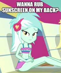 Size: 500x600 | Tagged: safe, edit, edited screencap, editor:mycarhasamoustache, screencap, lyra heartstrings, equestria girls, equestria girls series, g4, spring breakdown, spoiler:eqg series (season 2), bedroom eyes, belly button, bikini, bronybait, clothes, looking at you, lyra heartstrings swimsuit, midriff, solo focus, swimsuit