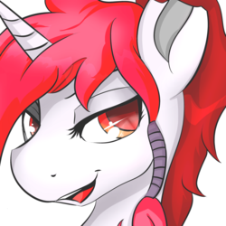 Size: 3000x3000 | Tagged: safe, artist:dashy21, edit, oc, oc only, oc:crimson prose, pony, unicorn, bust, commission, female, high res, icon, looking at you, mare, open mouth, pigtails, pink mane, portrait, rose eyes, smiling, solo, torn ear, white coat