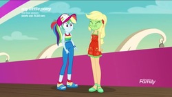 Size: 1136x640 | Tagged: safe, screencap, applejack, rainbow dash, equestria girls, equestria girls specials, g4, my little pony equestria girls: better together, my little pony equestria girls: spring breakdown, female, green face, imminent vomiting, seasickness, sick, sleeveless, uh oh