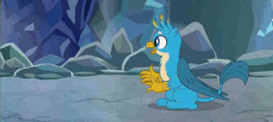 Size: 630x282 | Tagged: safe, screencap, gallus, silverstream, classical hippogriff, griffon, hippogriff, g4, what lies beneath, animated, claws, cropped, cute, diastreamies, duo, female, gallabetes, gif, hug, male, shipping fuel, silverstream hugs gallus, wings