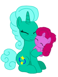 Size: 813x1080 | Tagged: safe, artist:徐詩珮, glitter drops, oc, oc only, oc:ehenk berrytwist, pony, unicorn, g4, baby, baby pony, base used, female, filly, magical lesbian spawn, mother and daughter, next generation, offspring, parent:glitter drops, parent:tempest shadow, parents:glittershadow, simple background, solo, transparent background