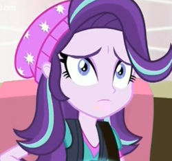 Size: 404x377 | Tagged: safe, screencap, starlight glimmer, equestria girls, g4, beanie, concerned, cropped, female, hat, solo