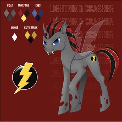 Size: 1323x1323 | Tagged: safe, artist:jaderabbit, oc, oc only, oc:lightning crasher, changeling, pony, changeling oc, commission, fangs, looking at you, oc sheet, reference sheet, solo, ych result