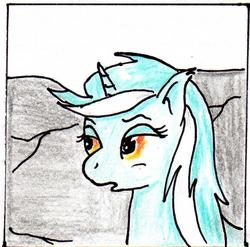 Size: 790x779 | Tagged: safe, artist:40kponyguy, derpibooru exclusive, lyra heartstrings, pony, unicorn, g4, 40kponyguy's lyra meme, exploitable meme, female, meme, reaction image, solo, traditional art, unimpressed