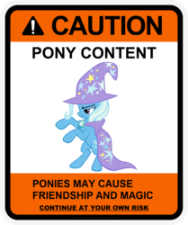 Size: 900x1078 | Tagged: safe, artist:gn33101, trixie, pony, unicorn, g4, cape, caution sign, clothes, female, hat, mare, solo, title drop, trixie's cape, trixie's hat, warning, welcome to the herd