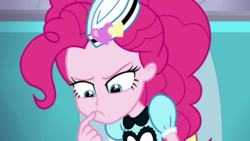 Size: 1280x720 | Tagged: safe, screencap, pinkie pie, equestria girls, five stars, g4, my little pony equestria girls: better together, female, meme fuel, server pinkie pie, solo, thinking, waitress