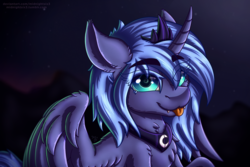 Size: 2000x1333 | Tagged: safe, artist:midnightsix3, princess luna, alicorn, pony, g4, :p, cute, cute little fangs, fangs, female, fluffy, lunabetes, s1 luna, silly, solo, tongue out
