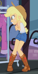 Size: 500x974 | Tagged: safe, screencap, applejack, equestria girls, equestria girls series, g4, street chic, spoiler:eqg series (season 2), animated, applejack's hat, bare shoulders, boots, cold, cowboy boots, cowboy hat, cropped, cute, female, freezing, gif, hat, jackabetes, shivering, shoes, sleeveless, solo