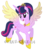 Size: 1280x1474 | Tagged: safe, artist:otaku-cake-14, twilight sparkle, alicorn, pony, g4, alternate hairstyle, alternate tailstyle, colored wings, concave belly, crown, eyelashes, female, flying, gradient wings, hoof shoes, jewelry, necklace, next generation, older, older twilight, open mouth, princess shoes, regalia, simple background, slender, solo, spread wings, tail, thin, transparent background, turned head, twilight sparkle (alicorn), wings