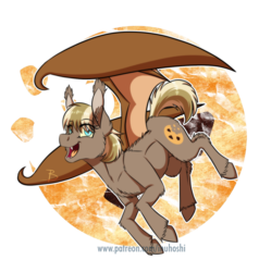 Size: 1200x1258 | Tagged: safe, artist:inuhoshi-to-darkpen, oc, oc only, oc:crispy crunch, bat pony, pony, abstract background, bat pony oc, ear fluff, female, fluffy, looking at you, mare, open mouth, solo, unshorn fetlocks