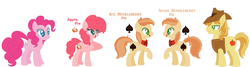 Size: 1959x522 | Tagged: safe, artist:1313jaysong1313, braeburn, pinkie pie, oc, oc:ace huckleberry pie, oc:apple pie, oc:spade bumbleberry pie, earth pony, pony, g4, base used, braepie, colored pupils, family, female, male, mare, offspring, parent:braeburn, parent:pinkie pie, parents:braepie, shipping, simple background, stallion, straight, white background