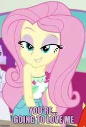 Size: 500x734 | Tagged: safe, edit, edited screencap, screencap, fluttershy, equestria girls, equestria girls specials, g4, my little pony equestria girls: better together, my little pony equestria girls: spring breakdown, bedroom eyes, bronybait, female, looking at you, skinny, smiling, smiling at you, thin, you're going to love me