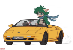 Size: 2395x1637 | Tagged: safe, artist:orang111, oc, oc:acorn, pony, car, clothes, driving, goggles, lotus elan, roadster, scarf