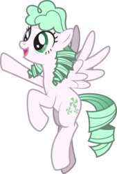 Size: 1804x2668 | Tagged: safe, artist:lightning stripe, derpibooru exclusive, oc, oc only, oc:sugar mint, pegasus, pony, g4, cutie mark, female, flying, green eyes, green mane, long legs, mare, pigtails, show accurate, simple background, smiling, solo, tall, transparent background, twintails, white coat, wings, wrinkles
