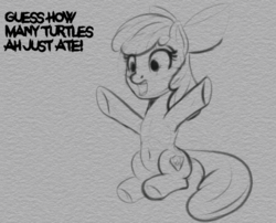 Size: 965x778 | Tagged: safe, artist:cosmonaut, apple bloom, earth pony, pony, g4, belly button, female, monochrome, solo