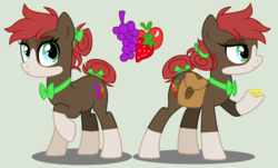 Size: 3944x2384 | Tagged: dead source, safe, artist:grumppanda, oc, oc only, oc:alizarin fruits, earth pony, pony, coin, female, high res, mare, saddle bag, simple background, solo, story included
