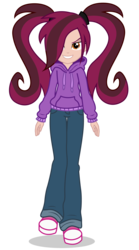 Size: 2700x4850 | Tagged: safe, artist:razethebeast, oc, oc only, oc:scarlett, succubus, equestria girls, g4, clothes, female, hair over one eye, hoodie, looking at you, pants, simple background, smiling, solo, transparent background