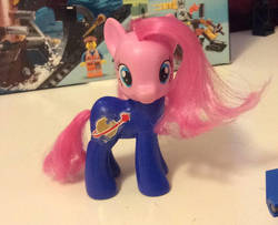 Size: 1024x831 | Tagged: safe, artist:jennbrickowski2021, pinkie pie, g4, benny, clothes, cosplay, costume, crossover, customized toy, emmet brickowski, irl, lego, metalbeard, photo, the lego movie, toy