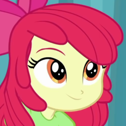 Size: 500x500 | Tagged: safe, screencap, apple bloom, best in show: the pre-show, equestria girls, g4, my little pony equestria girls: better together, adorabloom, apple bloom's bow, bow, cropped, cute, female, hair bow, smiling, solo