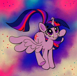 Size: 1319x1300 | Tagged: safe, artist:littmosa, twilight sparkle, alicorn, pony, g4, cute, female, limited palette, mare, smiling, solo, spread wings, twiabetes, twilight sparkle (alicorn), wings